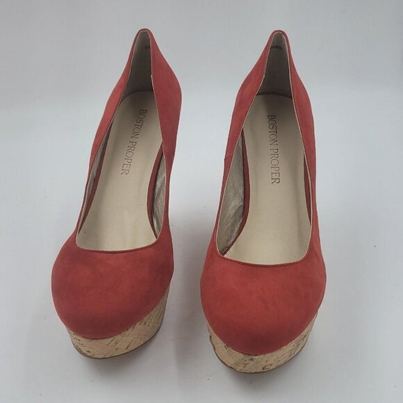 Boston Proper Pammy Red Platform Cork Wedge Closed Toe Heel Women's Size 10M - Picture 10 of 12